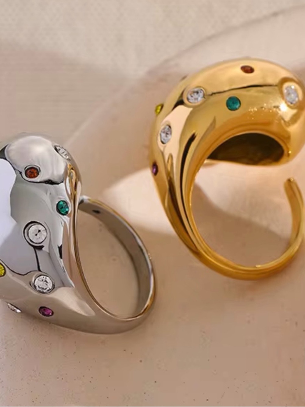 Silver-tone Multicolor Crystal Dome Ring - Picture 9 of 10